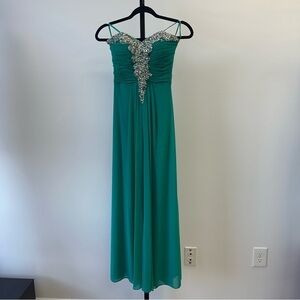 Emerald Green Beaded Chiffon Maxi Dress Size 1
